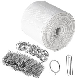 Curtain Pleat Tape -9 Meters/10 Yards with 30 Stainless Steel 4 Prongs Hooks and Rings, Wave Curtain Tape for DIY Pinch Pleat Curtain, White