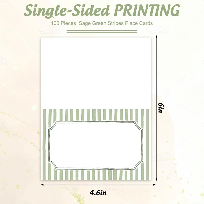Whaline 100 Pcs Sage Green Place Cards Stripes Tented Card