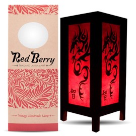 RED BERRY THAILAND LANNA LAMP - Handmade Thai Vintage Chinese Lamp, Asian Oriental Wood Table Lamp Black Dragon Red Floor Lamp VSXG