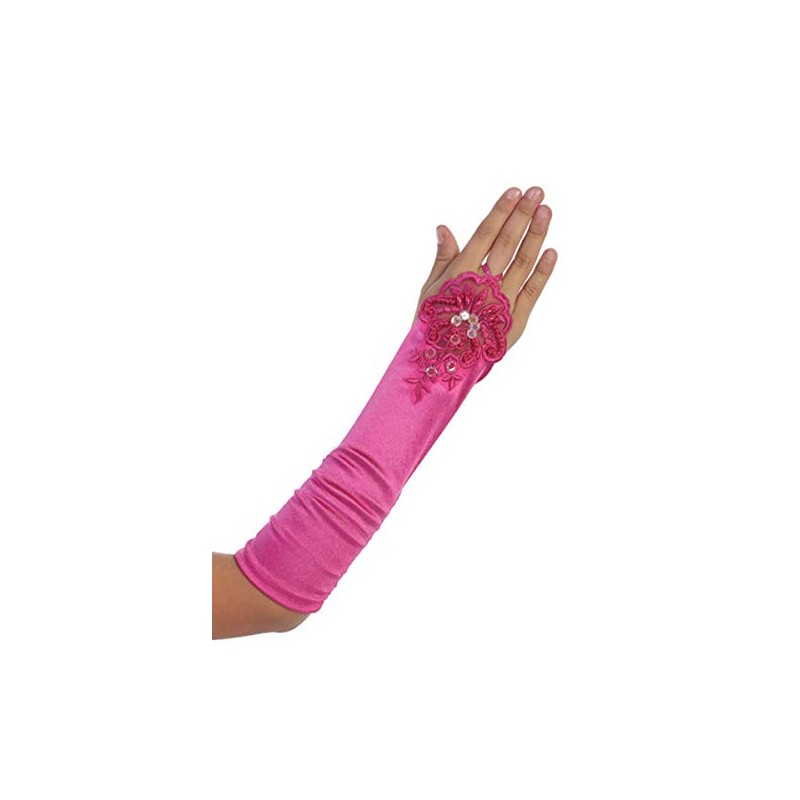 Satin Ruched Fingerless Gloves (Fuchsia, 4-7)