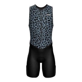 Sparx Men's Premium Triathlon Suit – Padded, Quick-Dry, Compression Fit, Lightweight Tri Suit for Swim, Bike, Run Race & Training (Silver Leopard, 2XL)