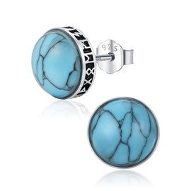 Men Stud Earrings Sterling Silver Vikings Earrings Turquoise Jewelry Hypoallergenic Stylish Hip Hop Earring for Men Women
