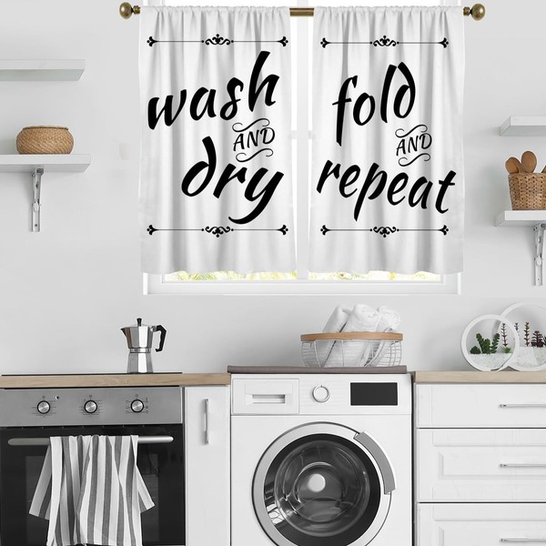 zokyer Laundry Kitchen Curtains Black and White Wash Quotes Words