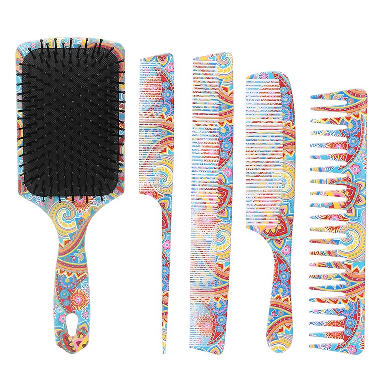 5pcs Paddle Hair Brush Set Easy Detangling Brush Tail Comb