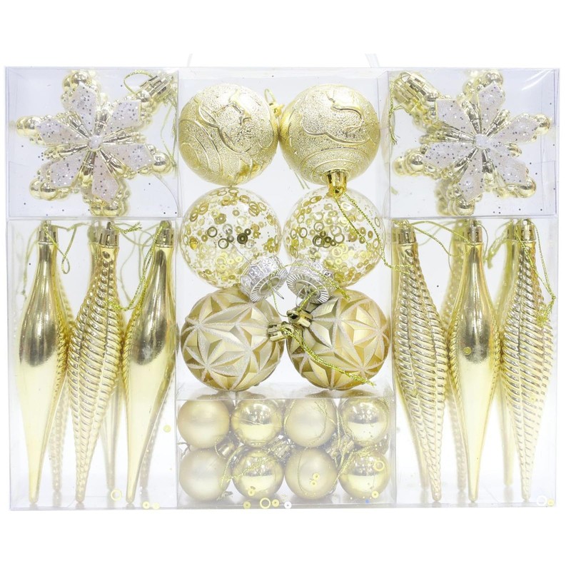 ZANZER 40 Pcs Christmas Baubles Ball Gold Glitter Christmas Ball