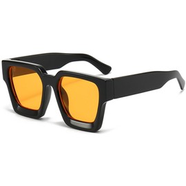 Retro 90s Square Sunglasses for Women Men Chunky Rectangle Shades UV400 Protection Trendy Vintage Style Driving Travel 8073 Black/Yellow