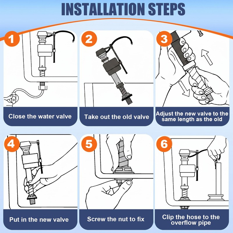 6 Pack Universal Toilet Flusher Replacement Kit and Toilet Valve