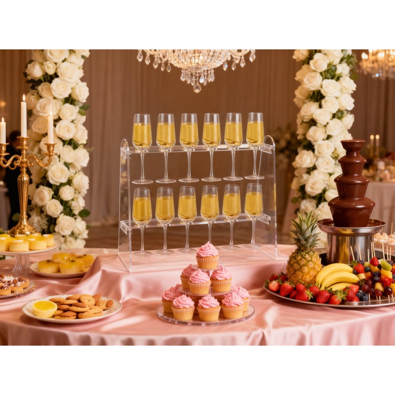 SOVQUEST Acrylic Stemware Rack, 2 Tier 12 Slot Trapezoid Champagne