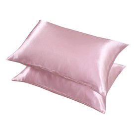 LCBD Standard Size Satin Pillowcase for Hair and Skin, Pink Silk Satin Pillowcases Set of 2, Satin Cooling Pillow Covers with Envelope Closure, 20x26 Inches