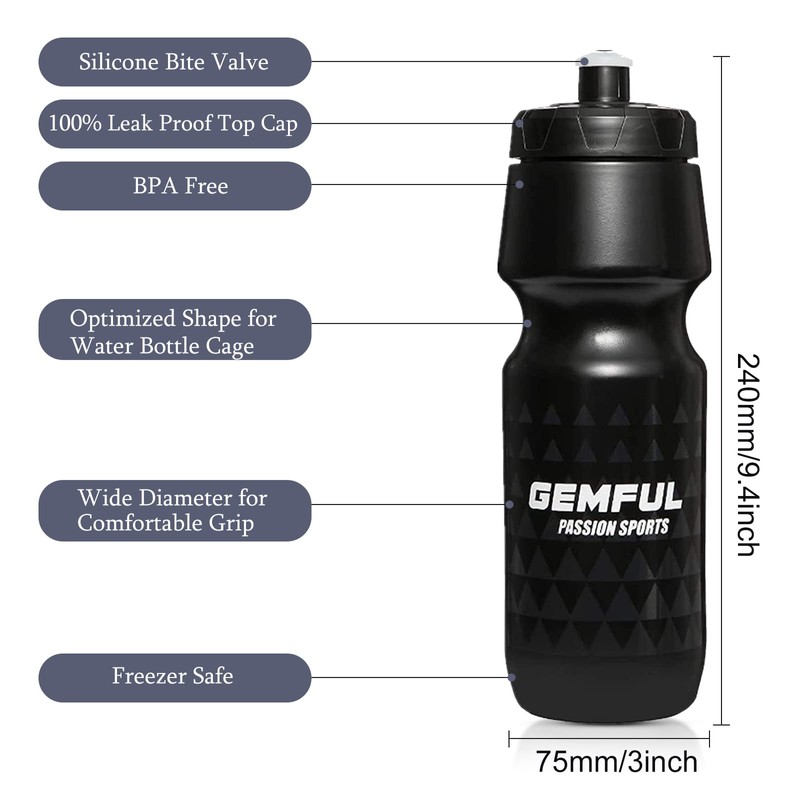 GEMFUL Bike Water Bottle BPA Free 750 ml 2 Pack