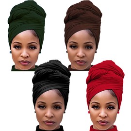Harewom 4 envolturas para la cabeza de turbante para mujeres negras, envolturas para el cabello africano, bufandas elásticas para el cabello para mujeres con cabello natural