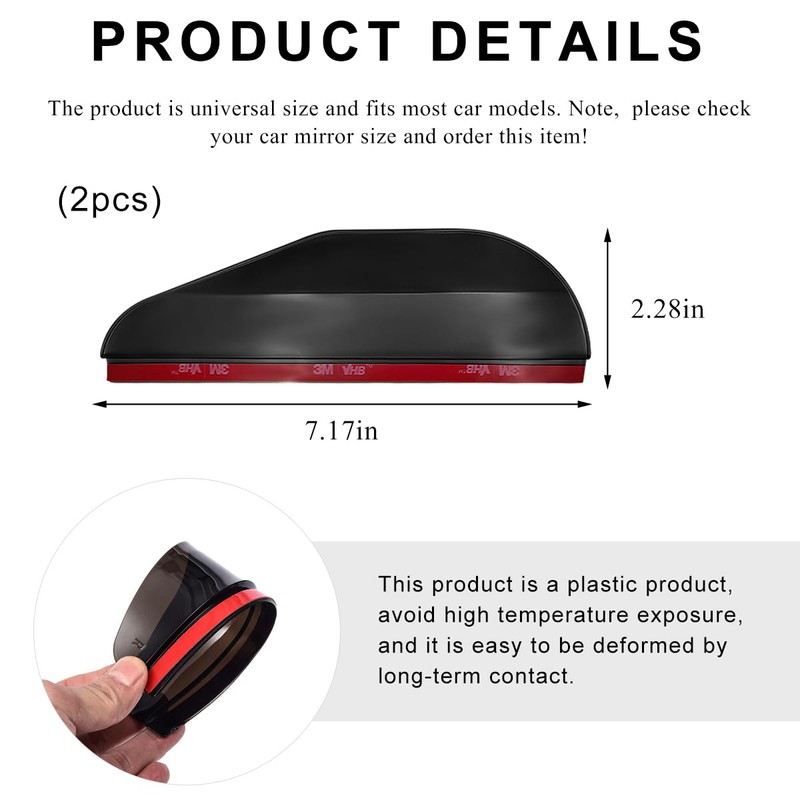 SHMZK 2 PCS Mirror Rain Visor Eyebrow, Waterproof Car Rear