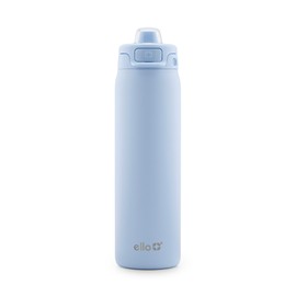 Ello - Pop & Fill - Botella de agua de acero inoxidable con tecnología QuickFill - Doble pared y aislamiento al vacío, tapa con bloqueo a prueba de fugas, reutilizable, sin BPA - 650 ml, azul halógeno