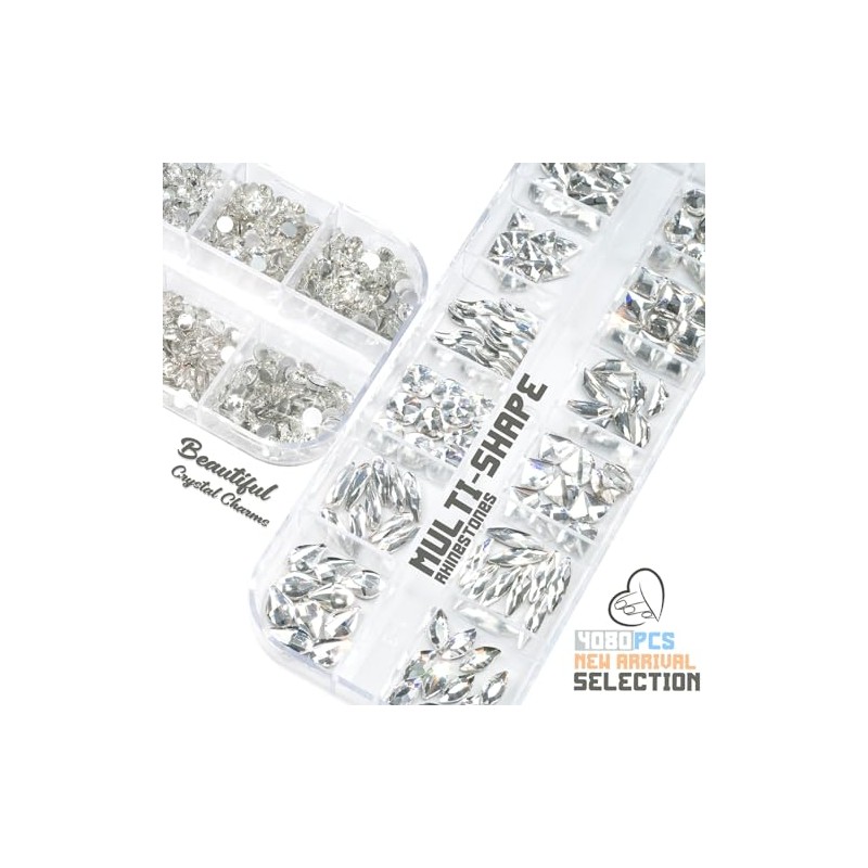 qiipii 4080Pcs Crystal Clear Uñas Rhinestones Multi Formas Flatback Cristal