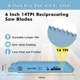 20 Pack 6 Inch 14 Tpi Reciprocating Saw Blades for Sheet Metal, Pipes, PVC Plastic, Profiles Cutting, Bi-Metal Sawzall Blades with 8% Cobalt for Longer Life and Faster Cutting Speed