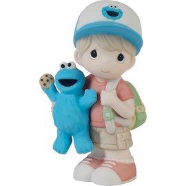 Precious Moments Sesame Street Little Boy with Cookie Monster Figurine | I’m Your Biggest Fan Blond Boy Bisque Porcelain Figurine | Sesame Street Gifts | Cookie Monster | Gifts for Kids