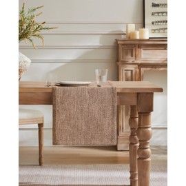 ZeeMart Burlap Style Farmhouse Table Runners 60 Inches Long, Brown Rustic Woven Coffee Table Runner for Everyday Use, 14x60 Inches, Brown