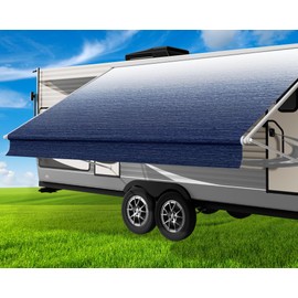 Glamful RV Awning Fabric Replacement,18.5oz Heavy-Duty Vinyl Camper Awning Replacement,RV Canopy Replacement,Trailer Awning Universal for Camper Travel Trailers,Ocean Blue Fade-13'(Fabric 12'2")