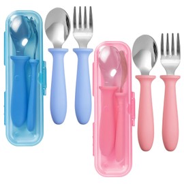 Kids Stainless Steel Utensils,Toddler Utensils,Toddler Forks and Spoons with Storage Box,Dishwasher Safe for School Lunch, Travel & Outdoors