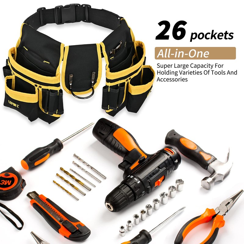 Tool Belts for Men,Heavy Duty Tool Belts with 26-Pockets,Adjustable and