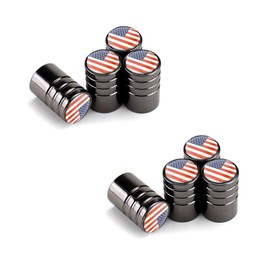 Valve Stem Caps American Flag, USA Black Metal Tire Valve Caps, Universal Dust Proof Stem Covers for Cars, Trucks, Bikes, Motorcycles, Bicycles, Airtight Corrosion Resistant, 8 Pack