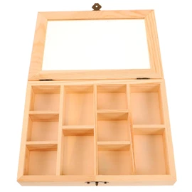 Alipis Rock Display Case Wood Blank Jewelry Organizer Box Tea Bag Organizer, Rock Collection Box 10 Grids Crystal Holder with Clear Lid