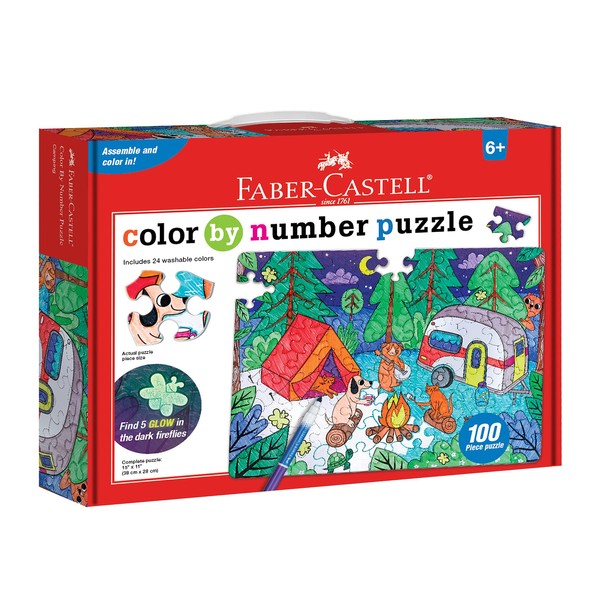 Faber-Castell Color by Number Puzzle, Camping - 100 Pieces, DIY Coloring Puzzle Set for Kids Ages 6+