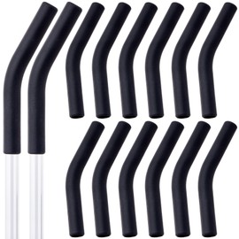 HINZIC 12Pcs Silicone Straw Tips Reusable Food Grade Rubber Straw Covers Black Flex Elbow Hydraflow Straw Replacement Tip for 5/16 Inch Wide(8MM Outdiameter) Stainless Steel Metal Straws