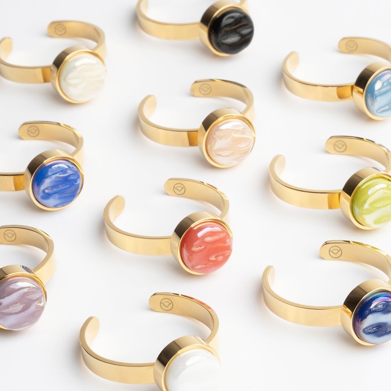 Goldring mit Stein in dunkelblau • Offener Edelstahlring • 18k