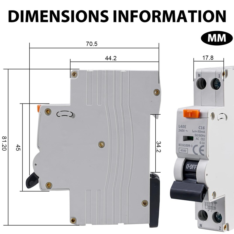 GOEDCH FI/LS Switch: 1P+N 6kA FI Switch with RCBO, 230V,