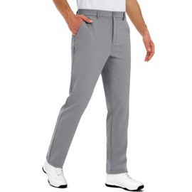 TACVASEN Mens Golf Pants with Zipper Pockets Lightweight Slacks for Men Straight Leg Casual Pant Grey Dress Pants Stretch Comfy 32
