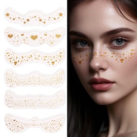 lasuroa 12pcs Gold Freckles Temporary Face Tattoos, 6 Design Sparkle Makeup Patches Waterproof Glow Up Face Glitter Speckles Cosmetic Stickers for Women Makeup Festival Dancing Carnival Party