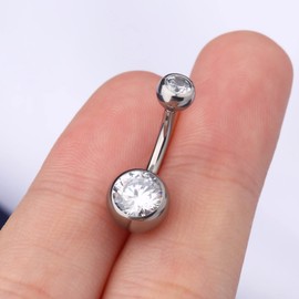 OUFER 14G Titanium Belly Button Piercing 8 mm 10 mm 12 mm 14 mm Bar Length Piercing Belly Button Long Short CZ Balls Titanium Belly Button Piercing Navel Bars Silver Navel Ring Woman Man Jewellery,