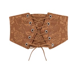 JASGOOD Women Elastic Wide Waist Belt Lace-up Tied Waspie Corset Belt for Dress(Brown,Fits Waist Size 27"-31")