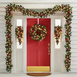 4 Pack Wreath Door Hanger, 15 Inch Wreath Hangers for Front Door White Over The Door Hooks Holder Metal Wreath Hook Back Door Garland Hanger for Clothes Spring Valentines Day Easter Door Decorations