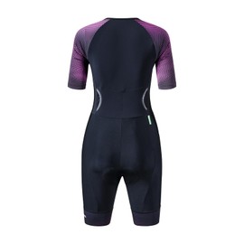 MY KILOMETRE Women's Triathlon Suit – Quick-Drying Sleeved One-Piece Tri Suit with Full Lock Front Zip and UPF 50+ for Swimming, Cycling, Running (Purple XXL)