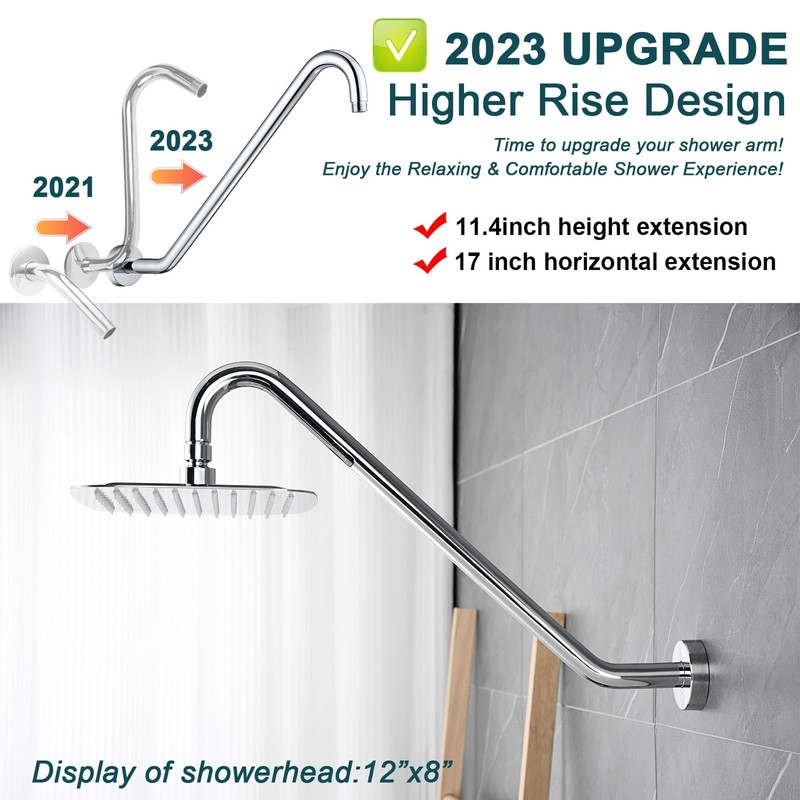 Shower Head Extension Arm with Flange，17 Inch Uvish Stainless Steel