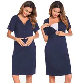 Ekouaer Nursing Nightown Delivery and Labor Gown for Hospital Short Sleeve Maternity Breastfeeding Dress