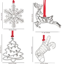 Set of 8 Christmas Tree Ornament -Silver Snowflake Christmas Ornament -Metal Christmas Tree Ornament Decorations - Deer Snowman Star Hanging Decoration Ornament for Christmas Tree Decor (8 styles)