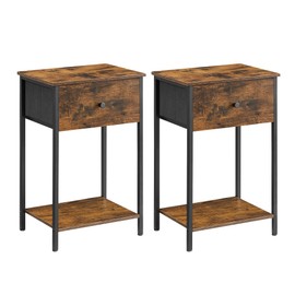 VASAGLE Nightstands, Set of 2 Side Tables with Fabric Drawer, 24-Inch Tall End Tables with Storage Shelf, Bedroom, Rustic Brown and Black ULGS221B01V1