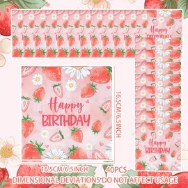 40 Pcs Strawberry Napkins for Birthday Party Disposable Strawberry Napkin Summer Fruit Berry Baby Shower Party Supplies Sweet One 1st Birthday Decorations