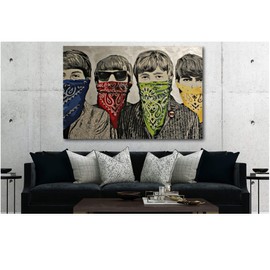 Banksy Art Canvas Wall Art Home Decor Pre-Stretched Canvas (18in x 24in Framed, Banksy - Beatles Bandanas)