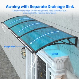 GGNEBAI GGNEBAI Awning for Door Entrance,.32x48 inches Awnings for Doors with Separate Drainage,Front Door Awning Exterior,Polycarbonate UV, Rain, and Snow Protection for Porch,Patio,Window,Deck