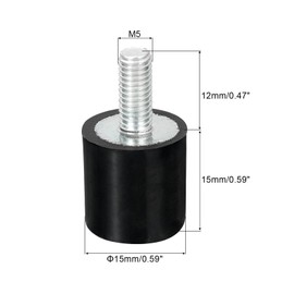QUARKZMAN M5 Rubber Buffer Threaded Rubber Bushings, Vibration Insulators, Cylindrical Shock Absorber with Pins 15 x 15 mm, Pack of 4