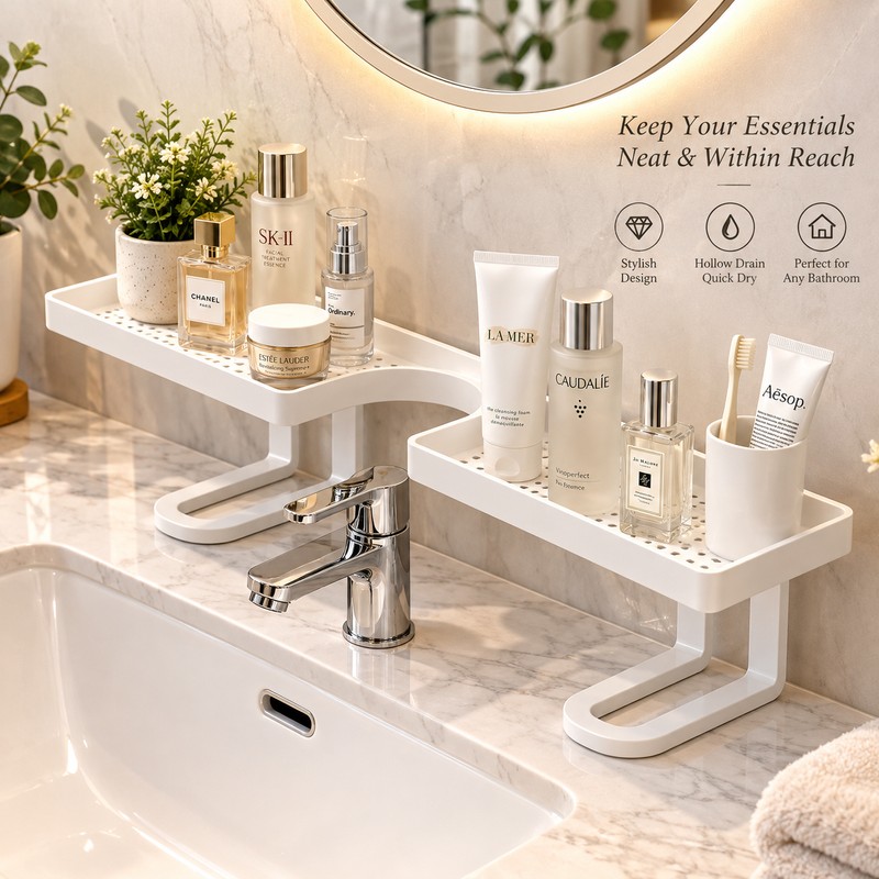 Over Faucet Bathroom Shelf for Sink Organization – No-Drill U-Shaped