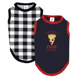 Luvable Friends Dog Pet Dog and Cats Cotton T-Shirts 2pk, Pizza Plaid, X-Large