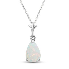 Galaxy Gold GG 14k 18" White Gold Natural Pear-shaped Opal Drop Pendant Necklace