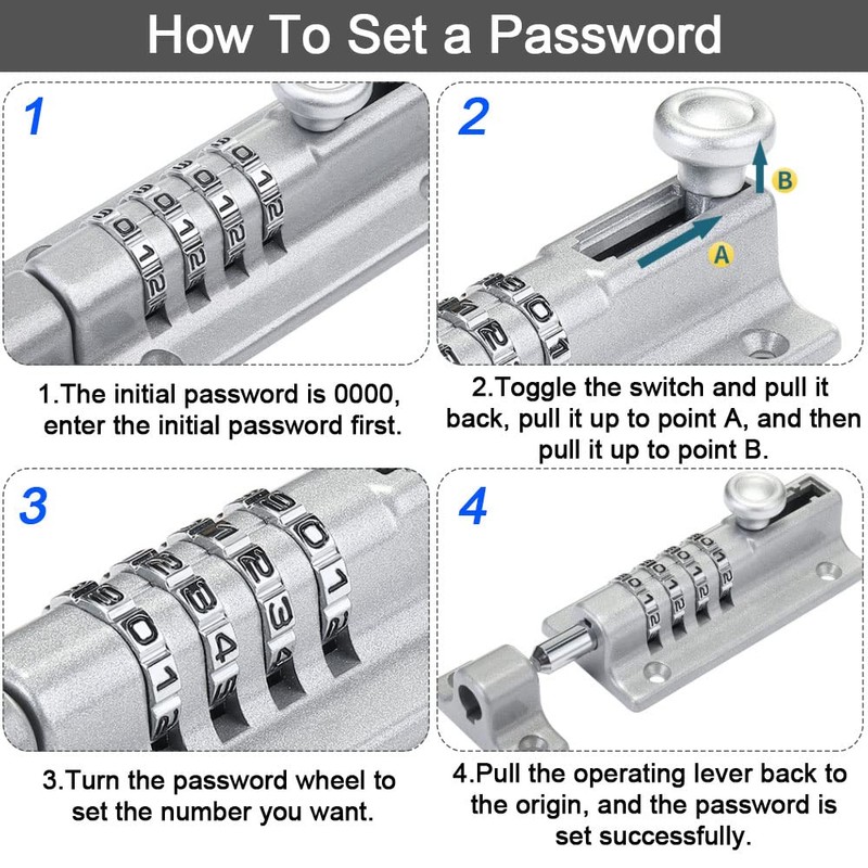 STCRERAG Combination Lock 304 Stainless Steel Sliding Lock Door Bolt