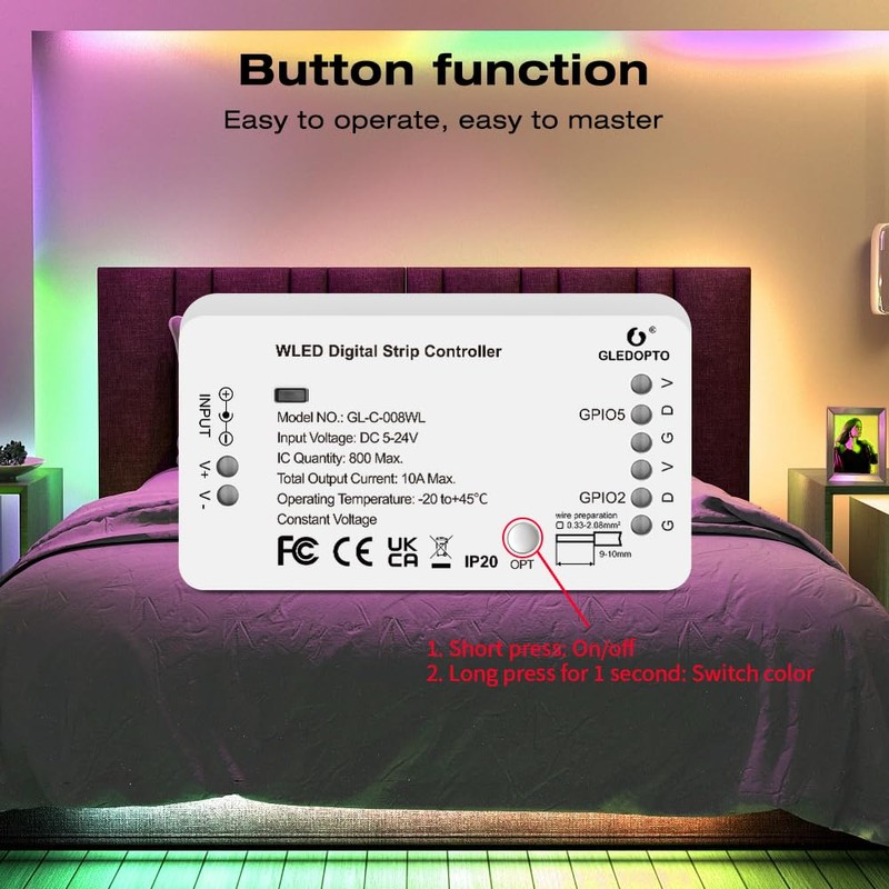 Gledopto WLED Digital Light Strip Controller WiFi DC5-24V WS2812B 2811