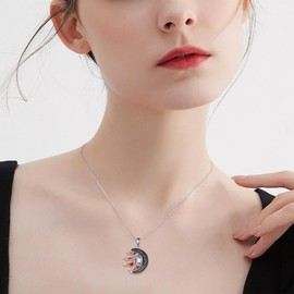 YAFEINI Sun and Moon Necklace Women's 925 Sterling Silver Opal Celtic Moon Pendant Necklace Moonstone Sun Jewellery Gift, Sterling Silver, Moonstone